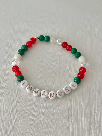 Immanuel Christmas Bead Bracelet – handcrafted holiday faith jewelry with festive beads.
