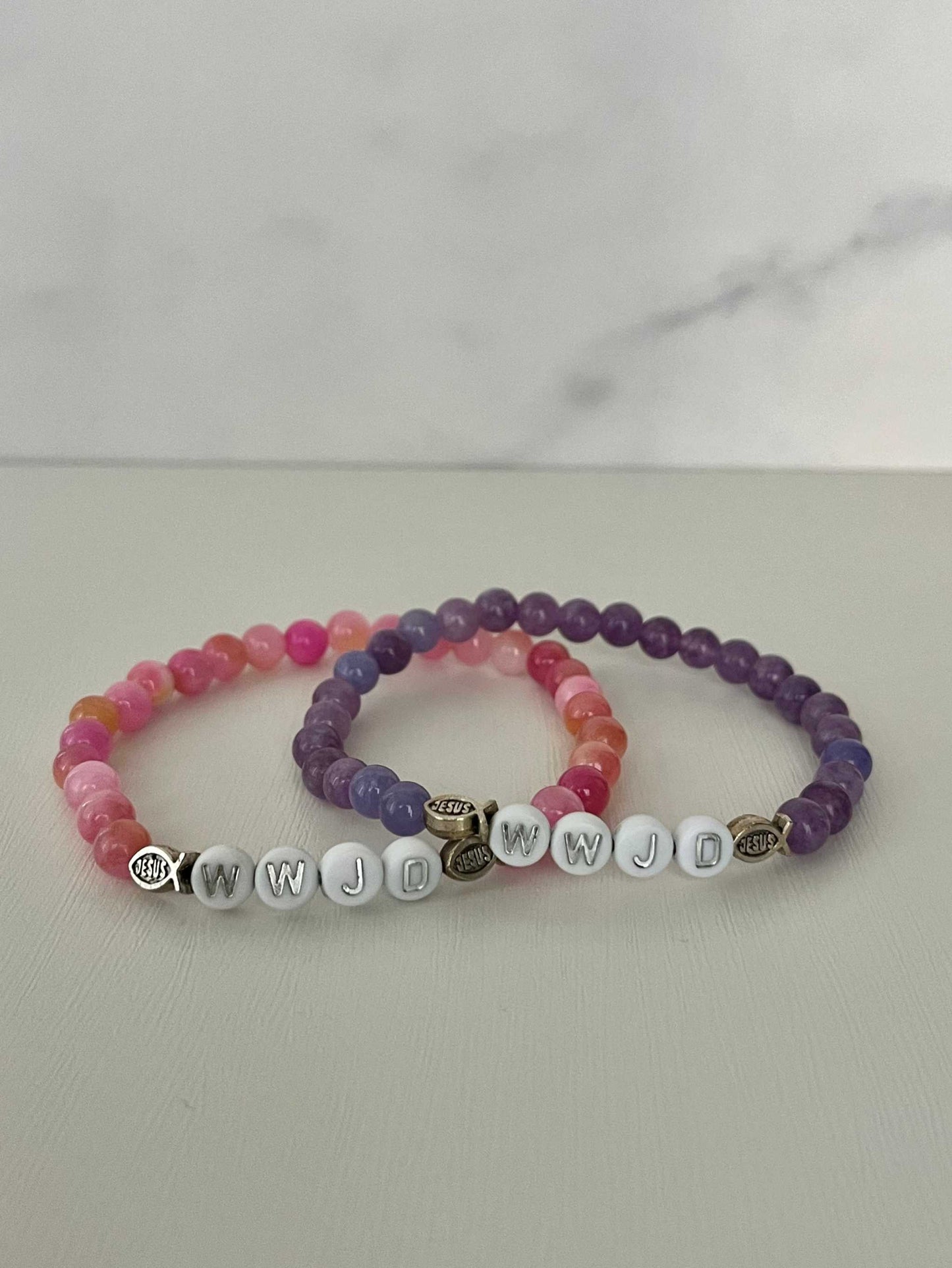 WWJD bead bracelet with multi-color natural stones, faith-inspired jewelry