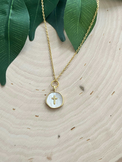 16K gold necklace with pearl cross, Simply in Christ collection.