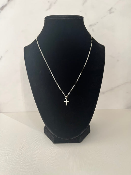 18” sterling silver princess jeweled cross necklace