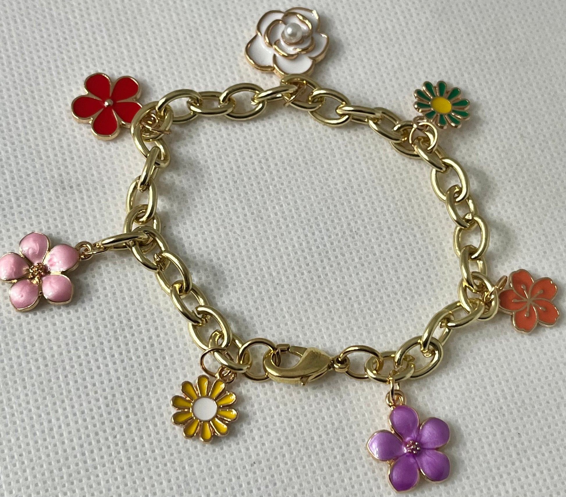 Gold floral charm bracelet