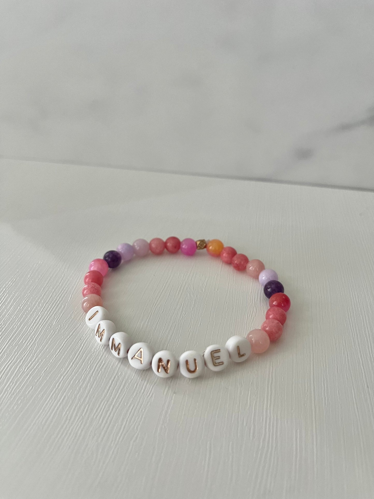 Pink purple IMMANUEL stone beaded bracelet