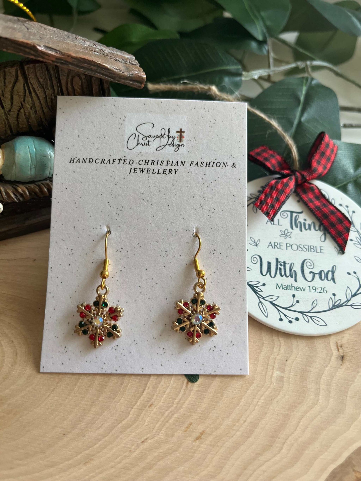 Christmas Earrings with Jeweled Snowflake Gold – Festive Holiday Jewelry

