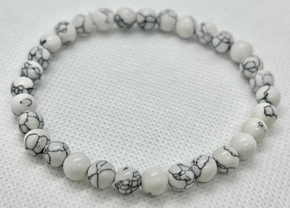 White Marble Bead Bracelet - White and Grey Marble Stone Bead Jewelry