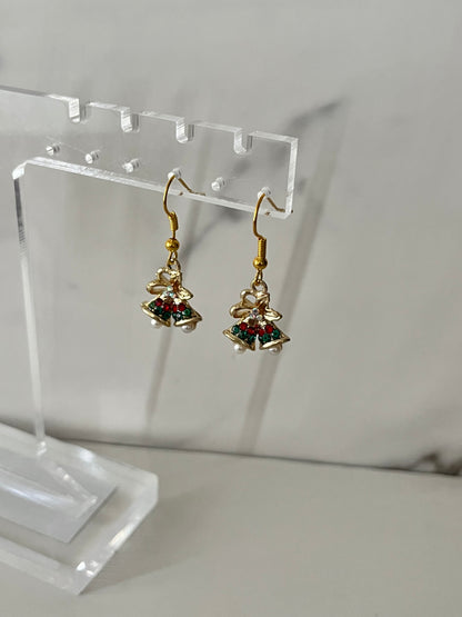 Christmas bells jeweled gold earrings