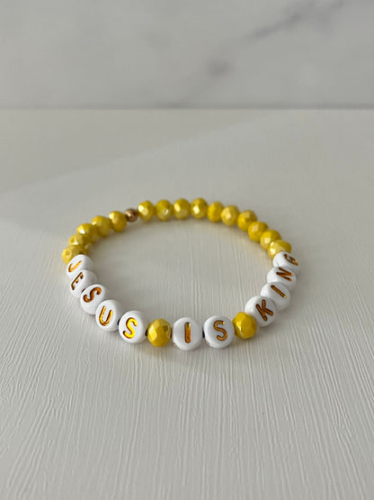 Jesus Is King Yellow glass faceted bead bracelet