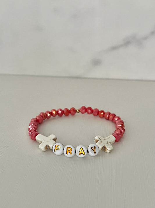 PRAY red faceted beaded bracelet