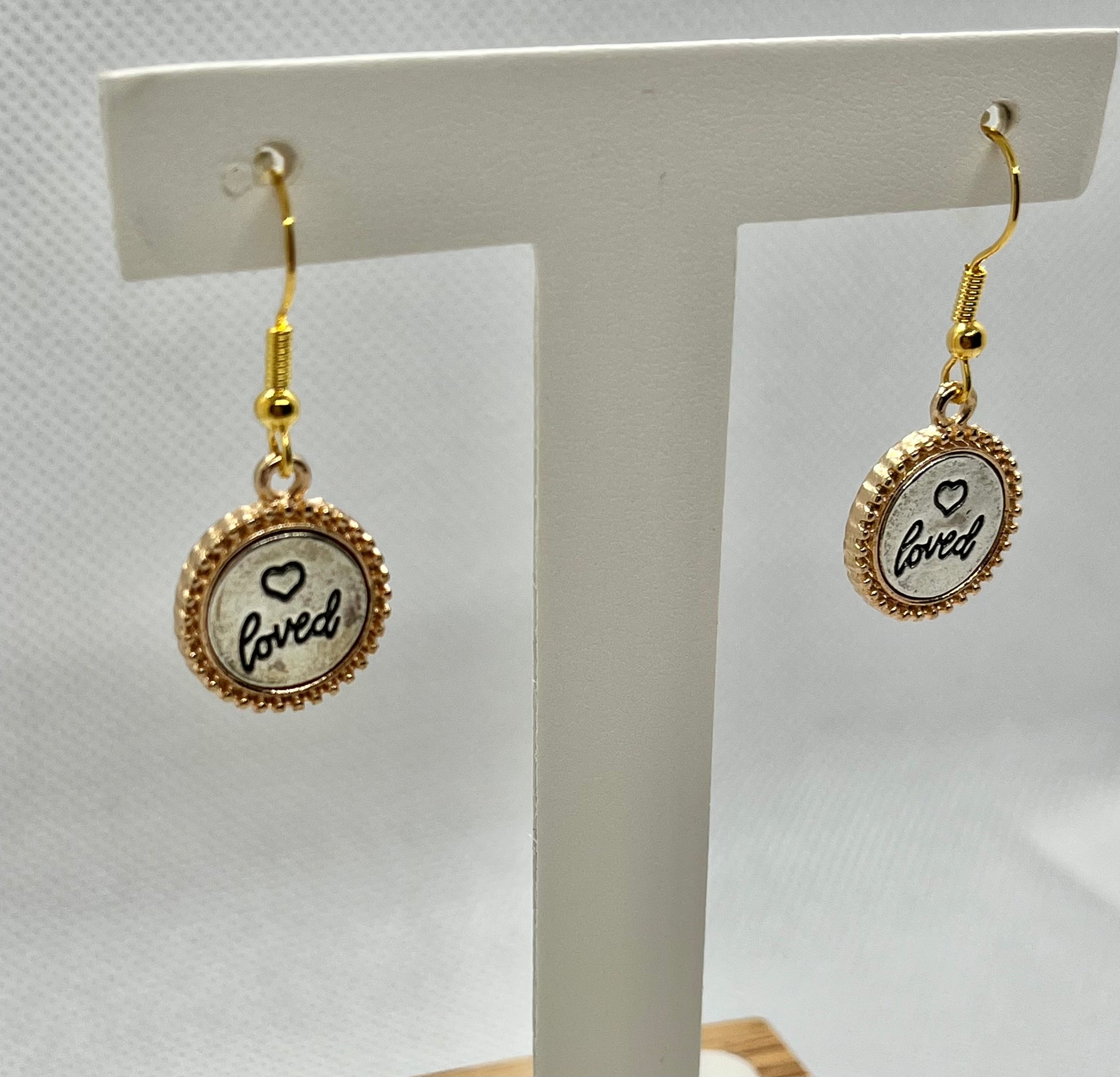 Gold blessed/loved/brave silver engraved earrings