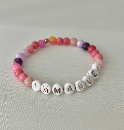 Pink purple IMMANUEL stone beaded bracelet