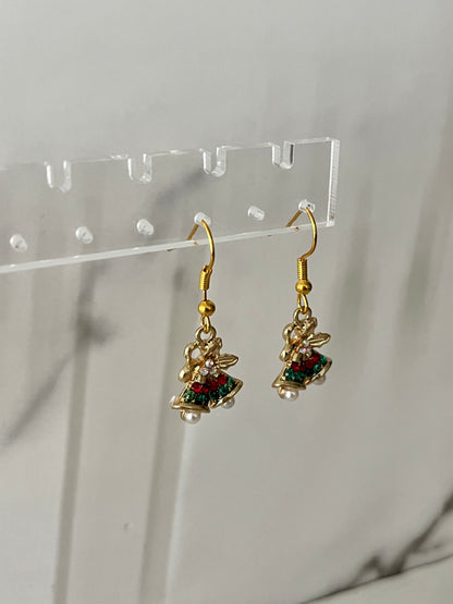 Christmas bells jeweled gold earrings