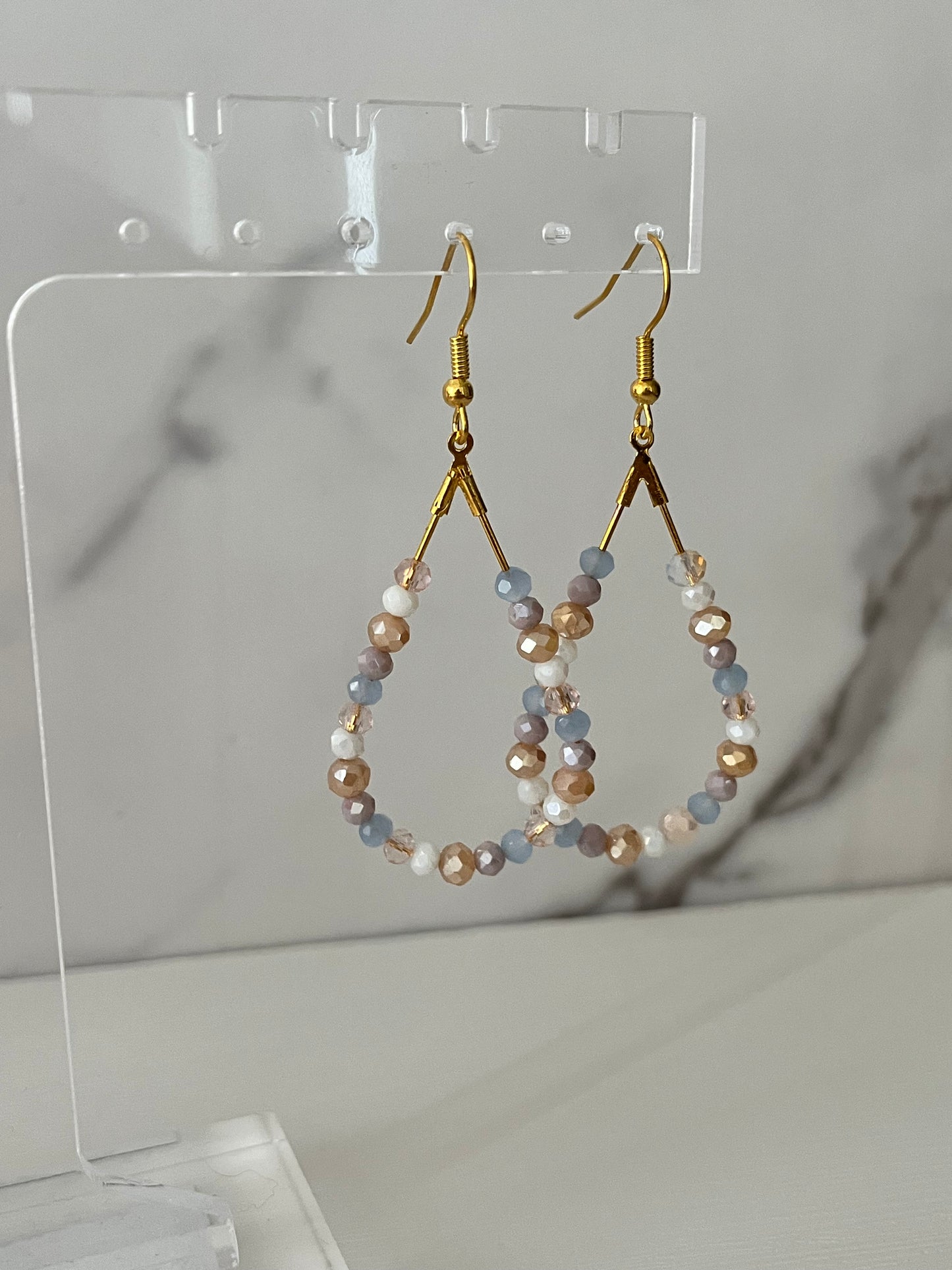 Sequined beaded romantic gold earrings