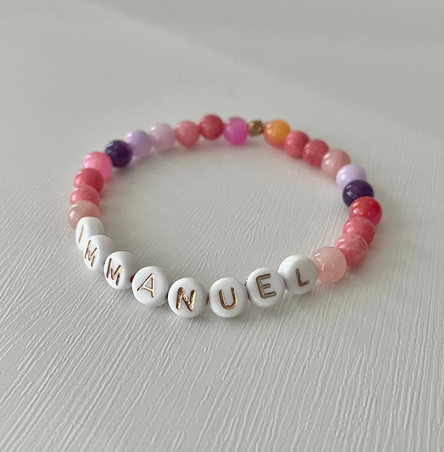 Pink purple IMMANUEL stone beaded bracelet