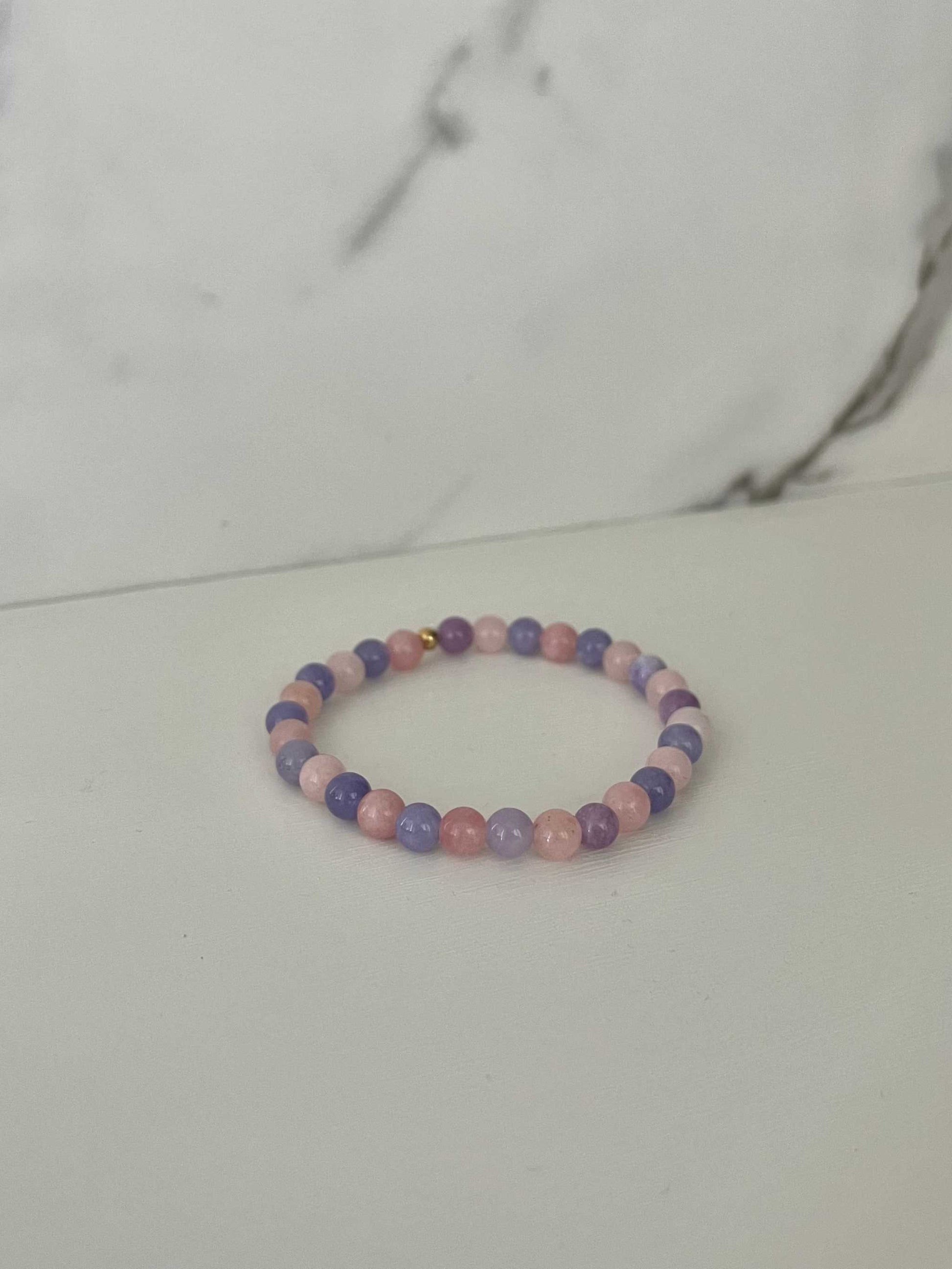 Marble Beaded Bracelet with pink and purple marble beads, faith-inspired jewelry