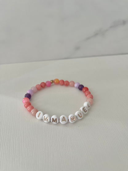 Pink purple IMMANUEL stone beaded bracelet