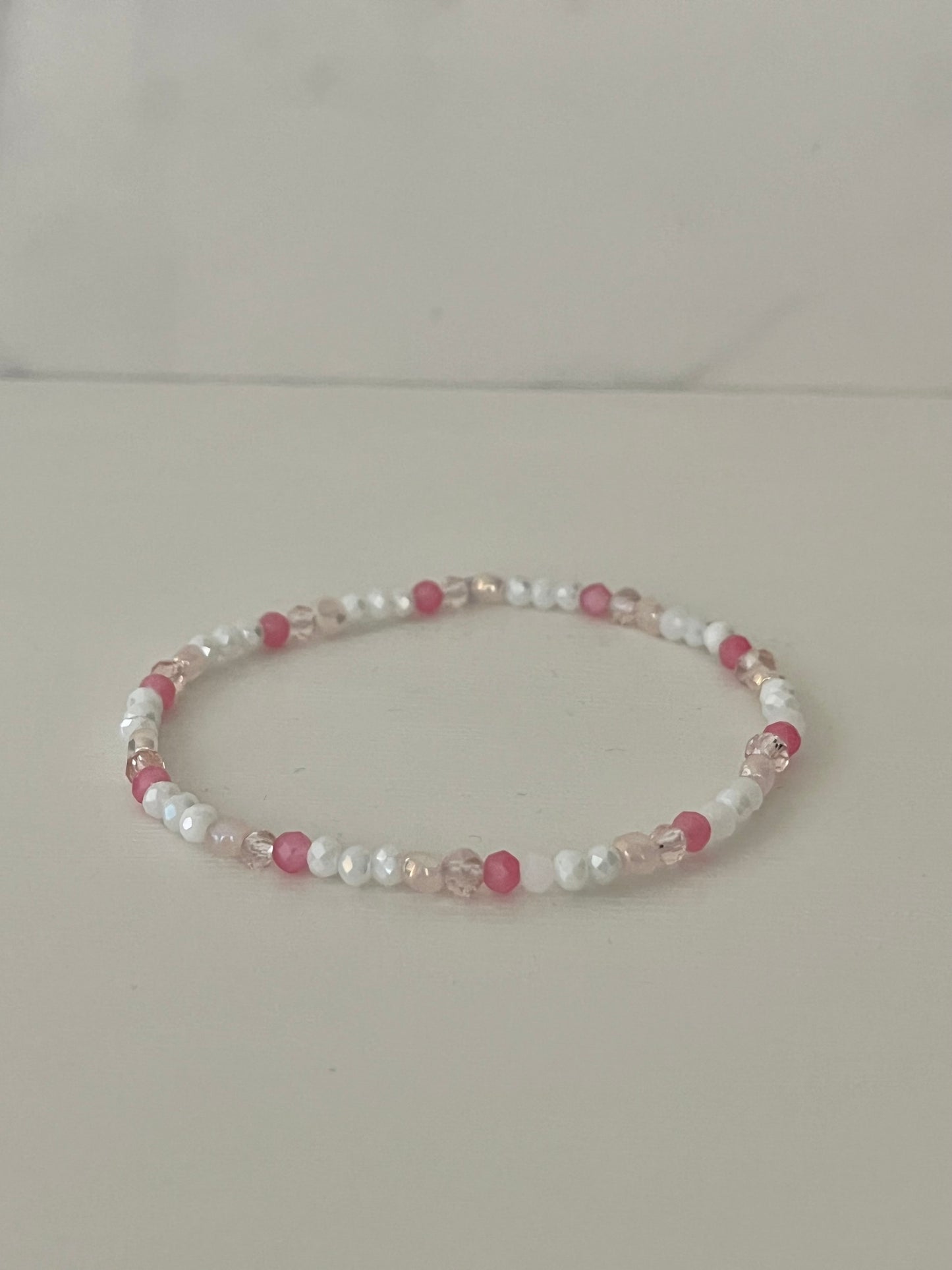 Dainty pink white jeweled crystal bracelet