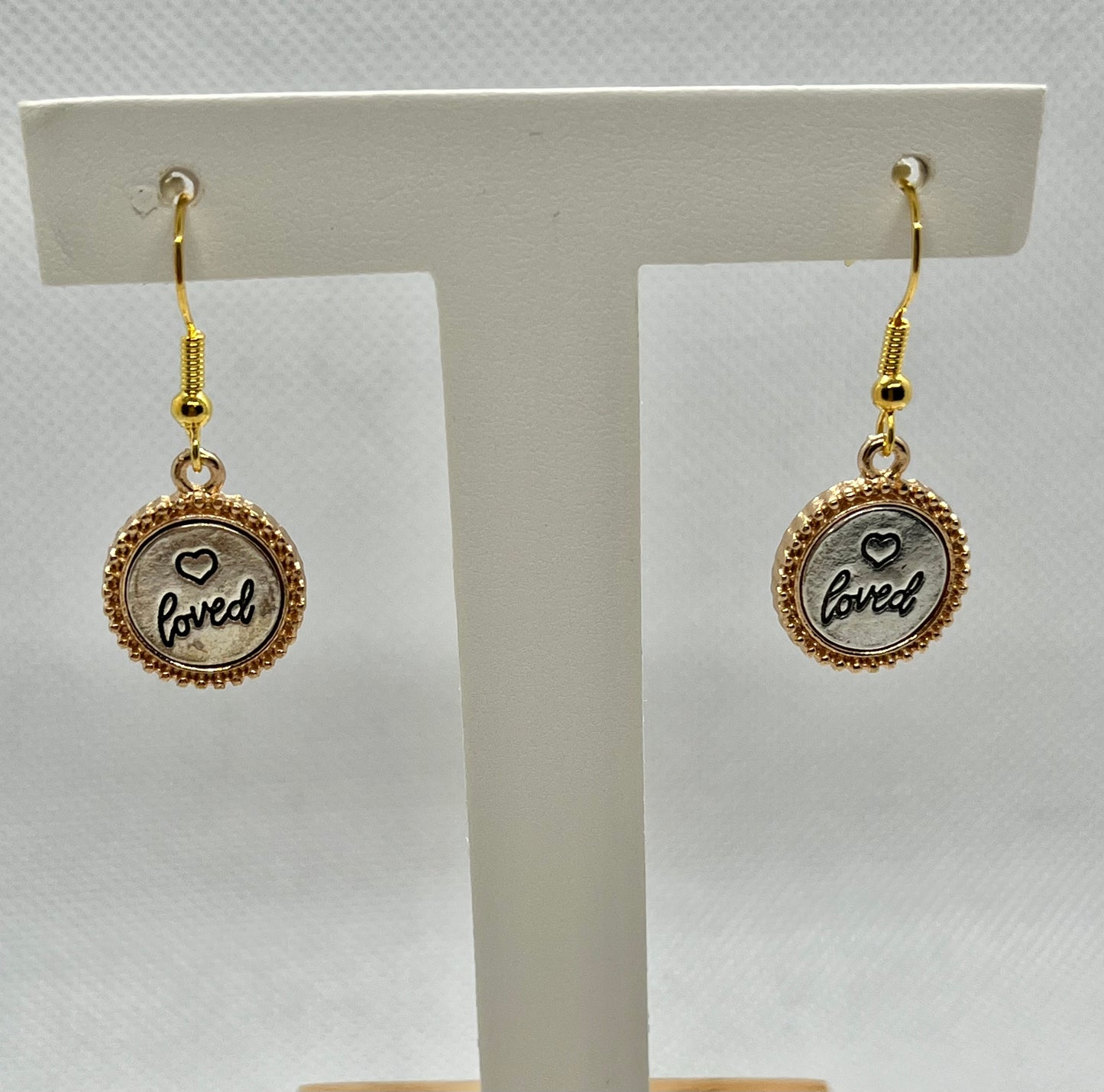 Gold blessed/loved/brave silver engraved earrings