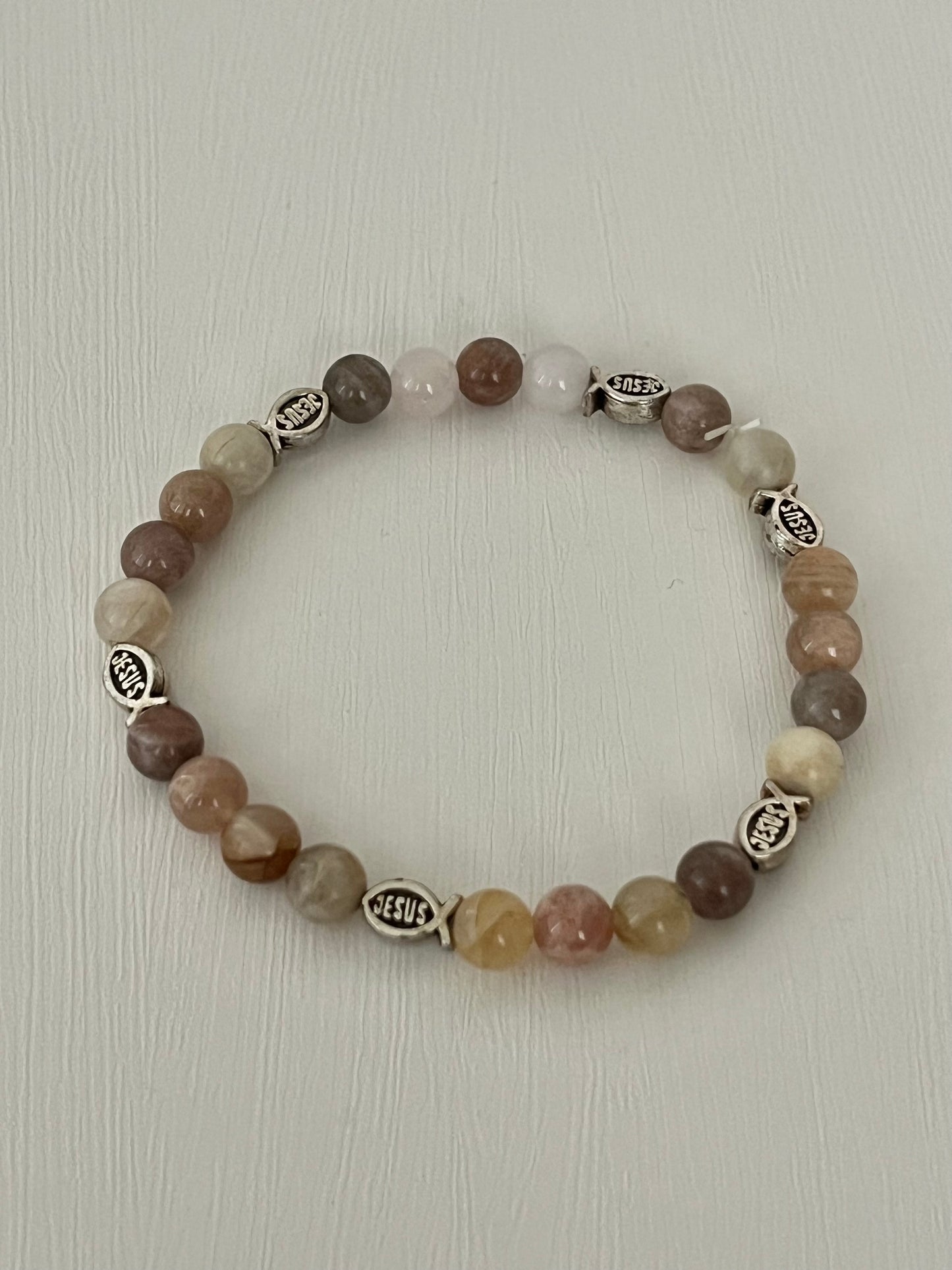 Beige Rose Jesus fish Beaded Bracelet