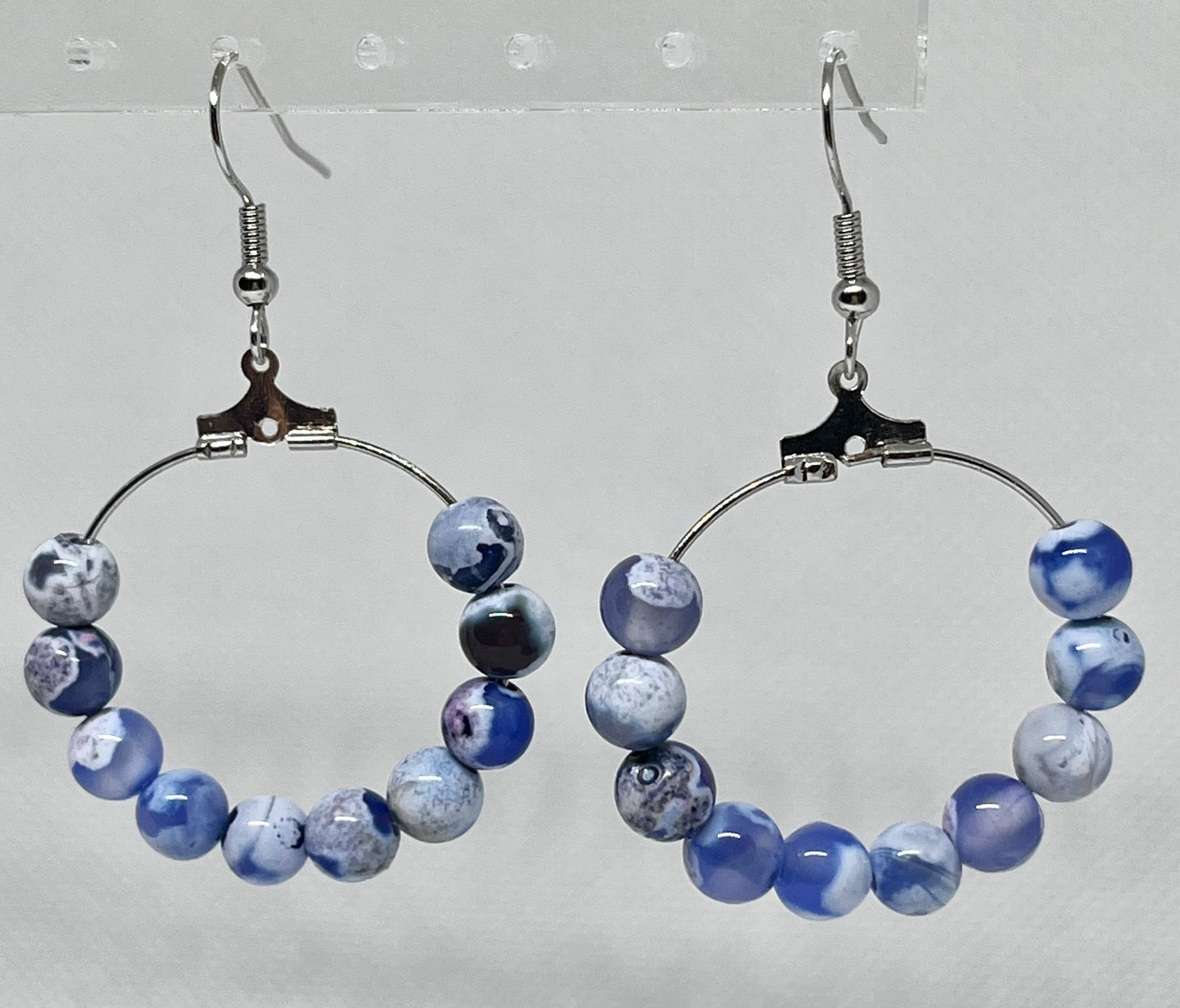 Blue white agate stone earrings