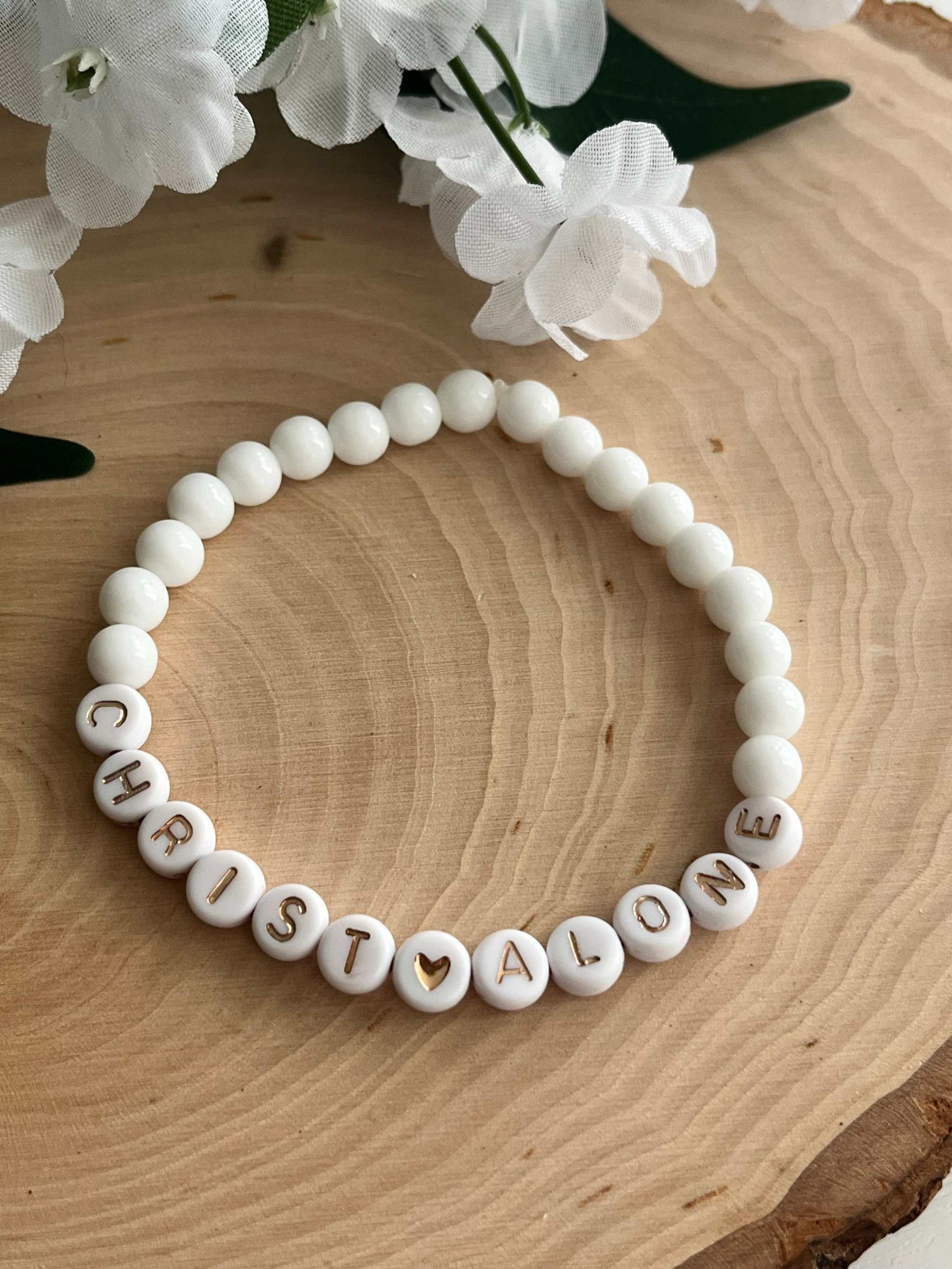 Peach or White Bead Bracelet – Handmade Christian Jewelry

