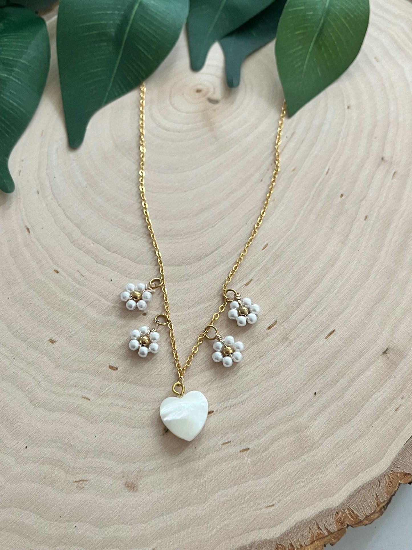 16K Gold Necklace with heart daisy design, Christian pendant jewelry