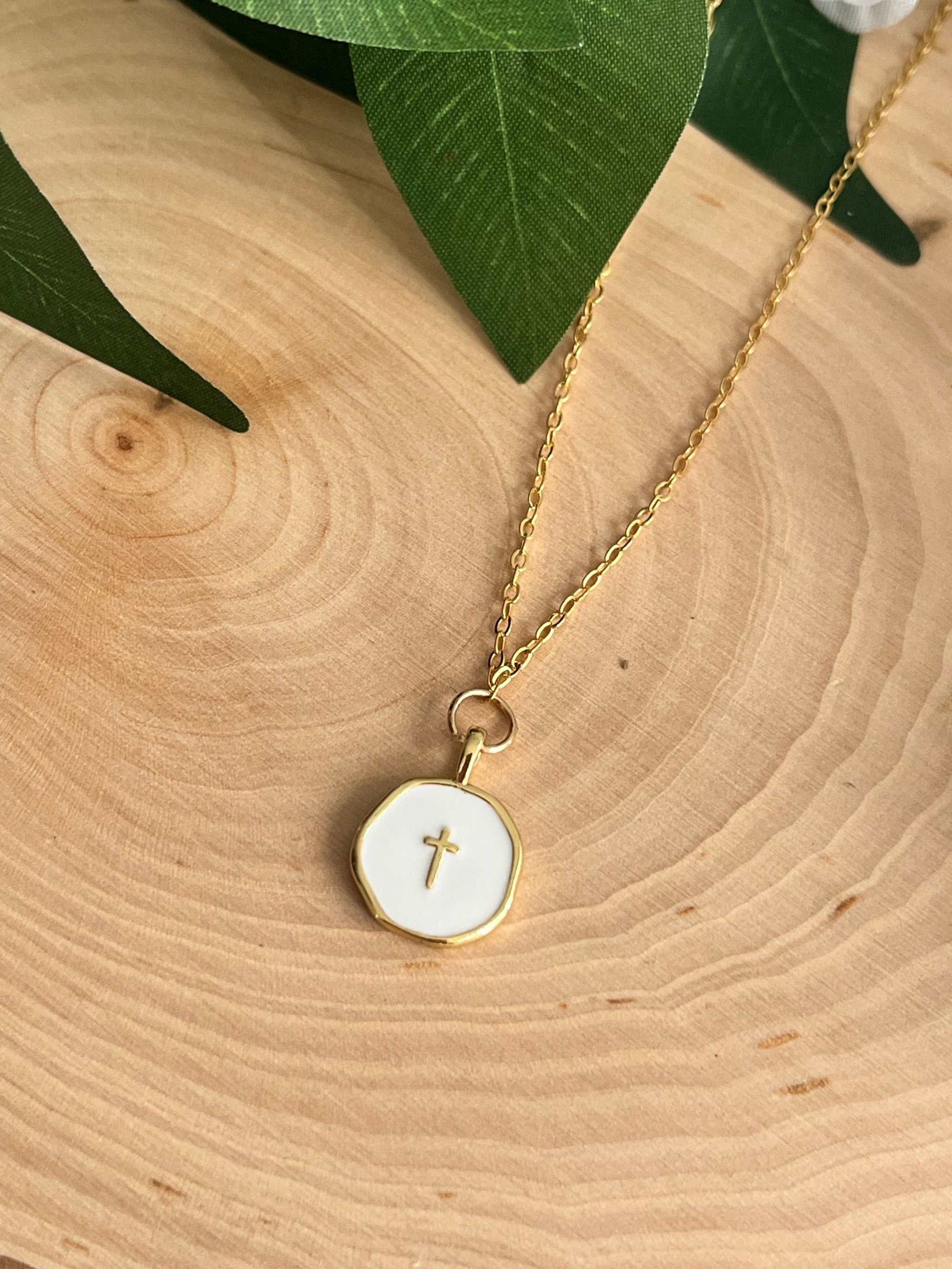 Gold Necklace with 16K White Cross Pendant