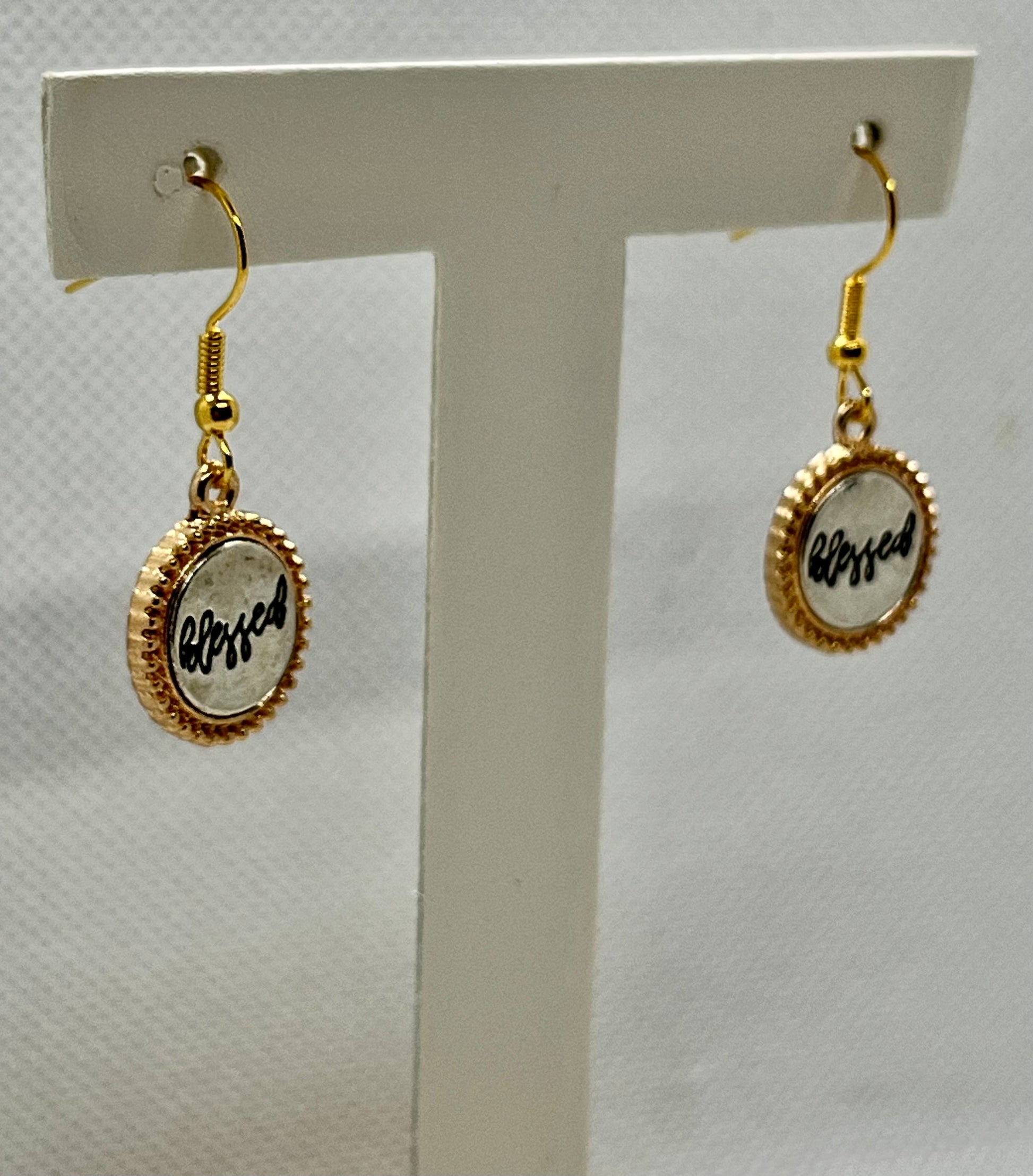 Gold blessed/loved/brave silver engraved earrings