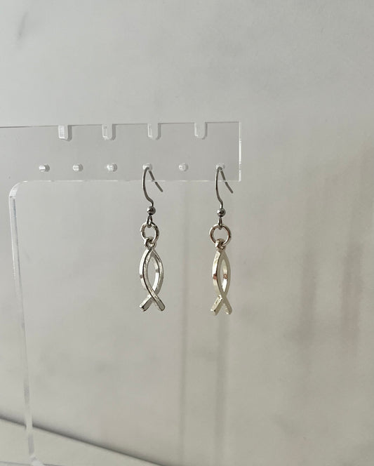 Jesus fish silver hook earrings, minimalist earrings, silver earrings, religious earrings, spiritual earrings, handmade