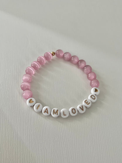 I AM LOVED pink opal or white faceted bead stone bracelet