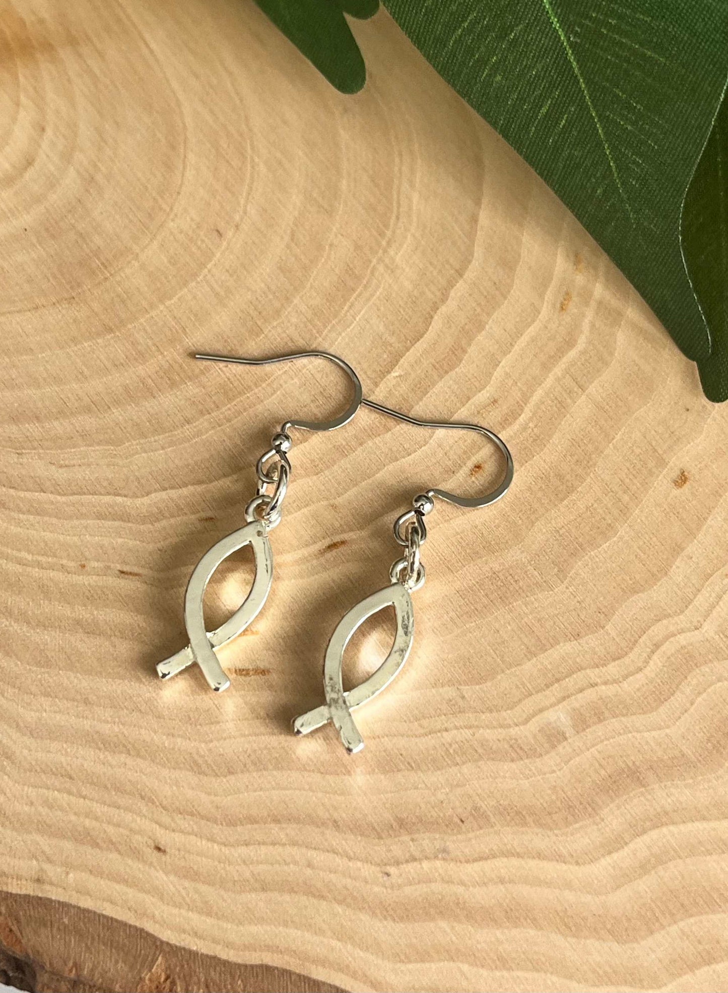 Silver Jesus Fish Earrings, Handmade Christian Jewelry