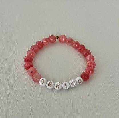 Be Kind pink white marbled stone bracelet