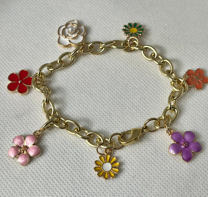 Gold floral charm bracelet