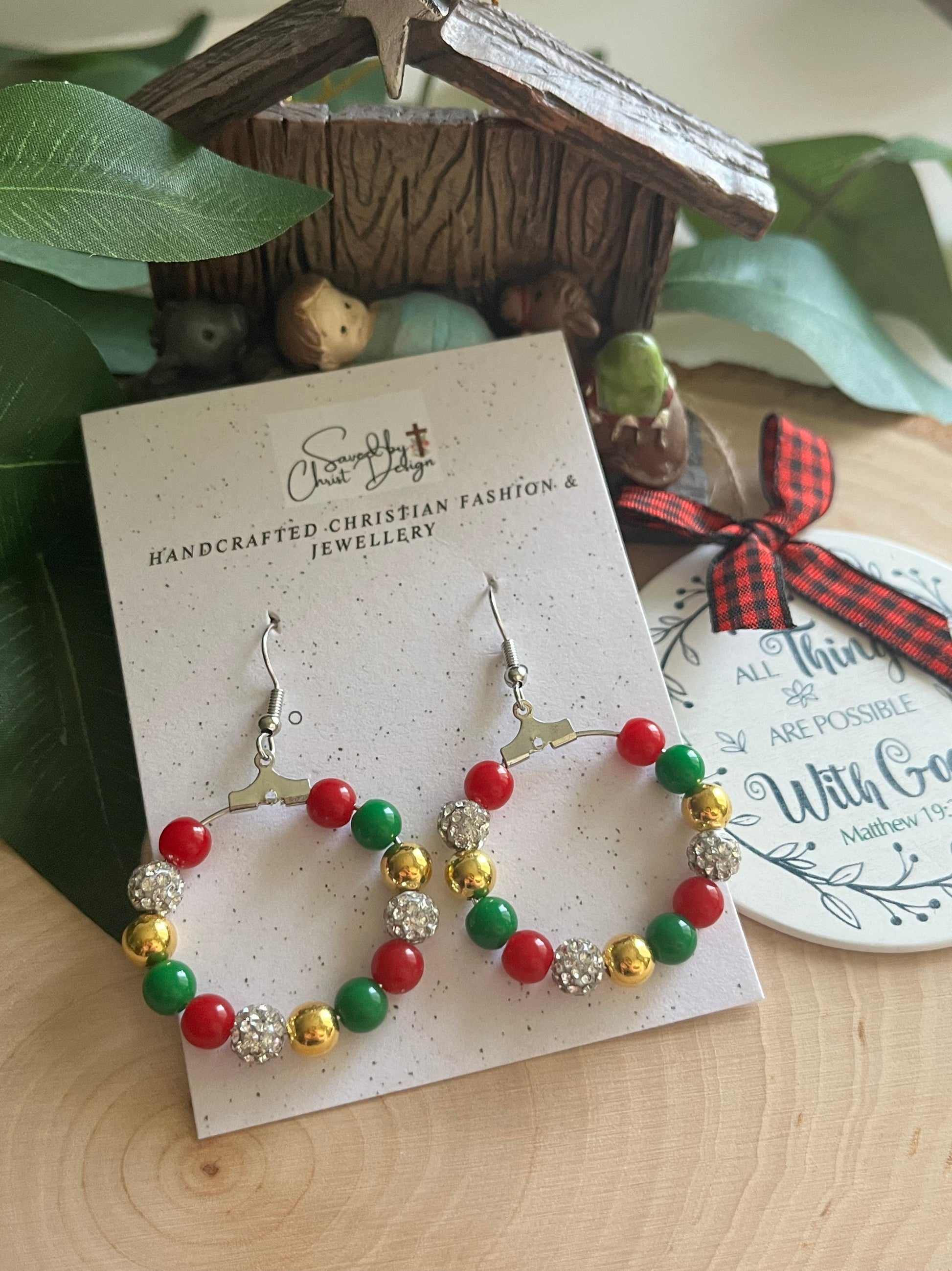 Christmas Hoop Earrings - Jesus Is The Reason Holiday Jewelry