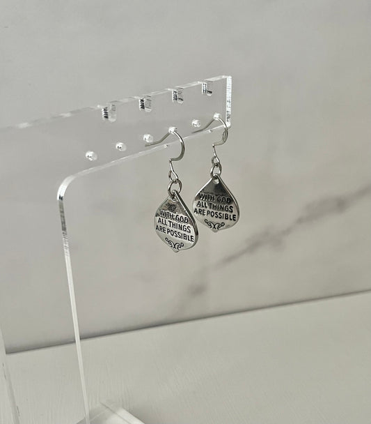 With God All Things Are Possible silver earrings