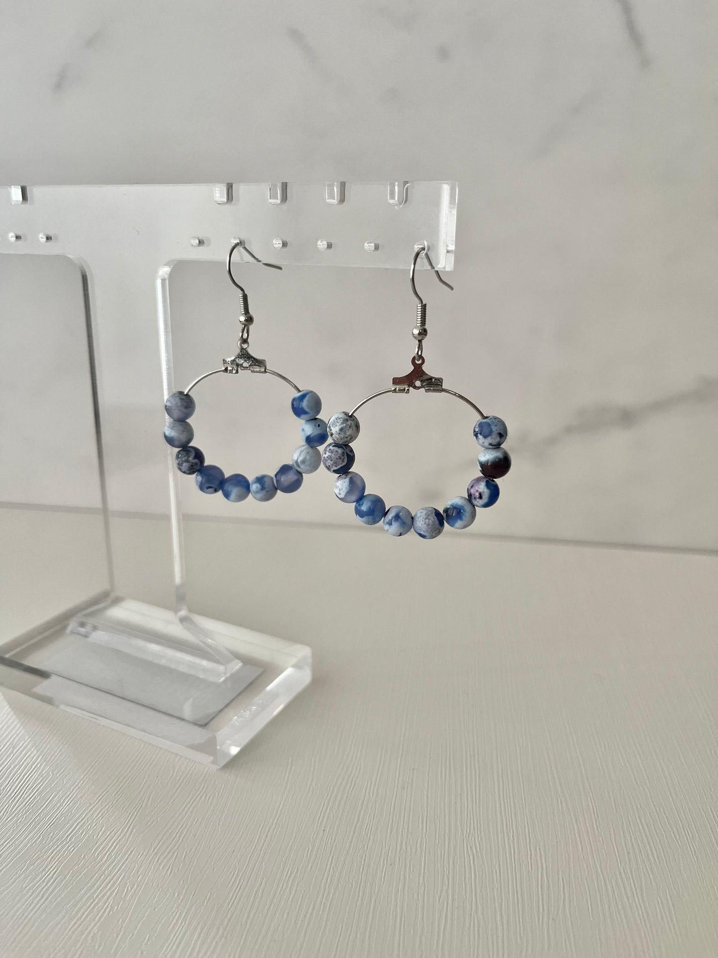 Blue white agate stone earrings