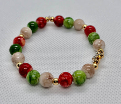 Jeweled Christmas gold cross or Christmas marbled beaded bracelet/ multiple colors and designs