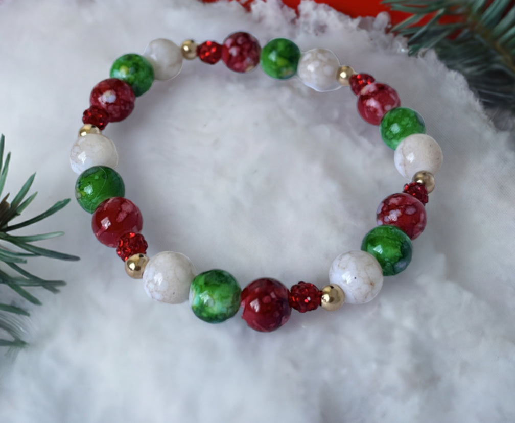 Christmas jeweled beaded bracelet multiple designs and colors