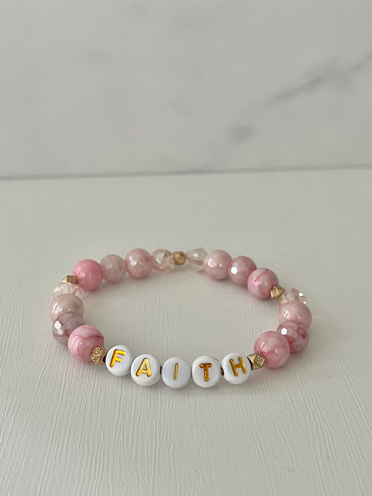 Rose pink Faith crystal marble bracelet, unique bracelet