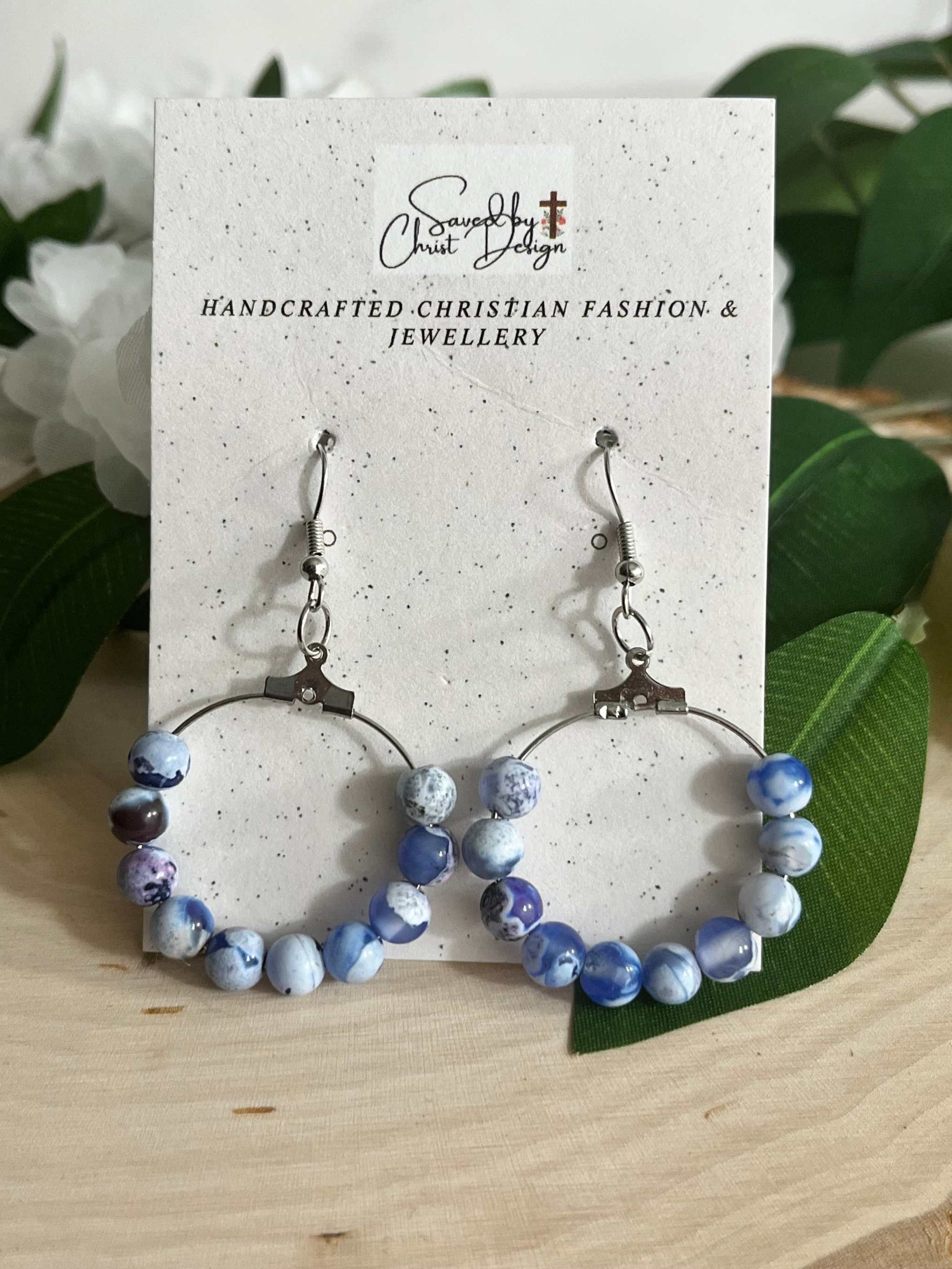 Blue White Agate Earrings, natural stone jewelry for women
