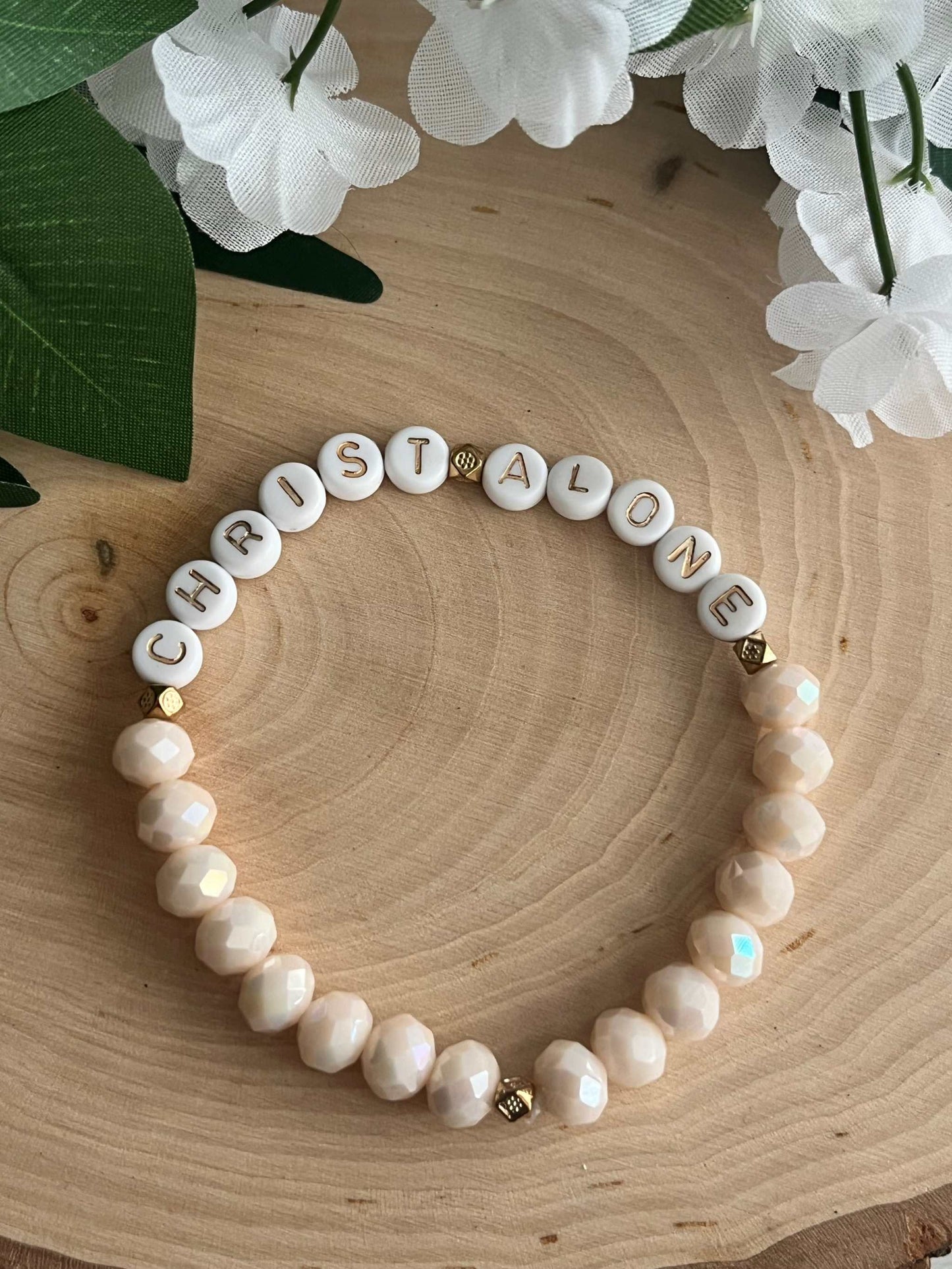 Peach or White Bead Bracelet – Handmade Christian Jewelry

