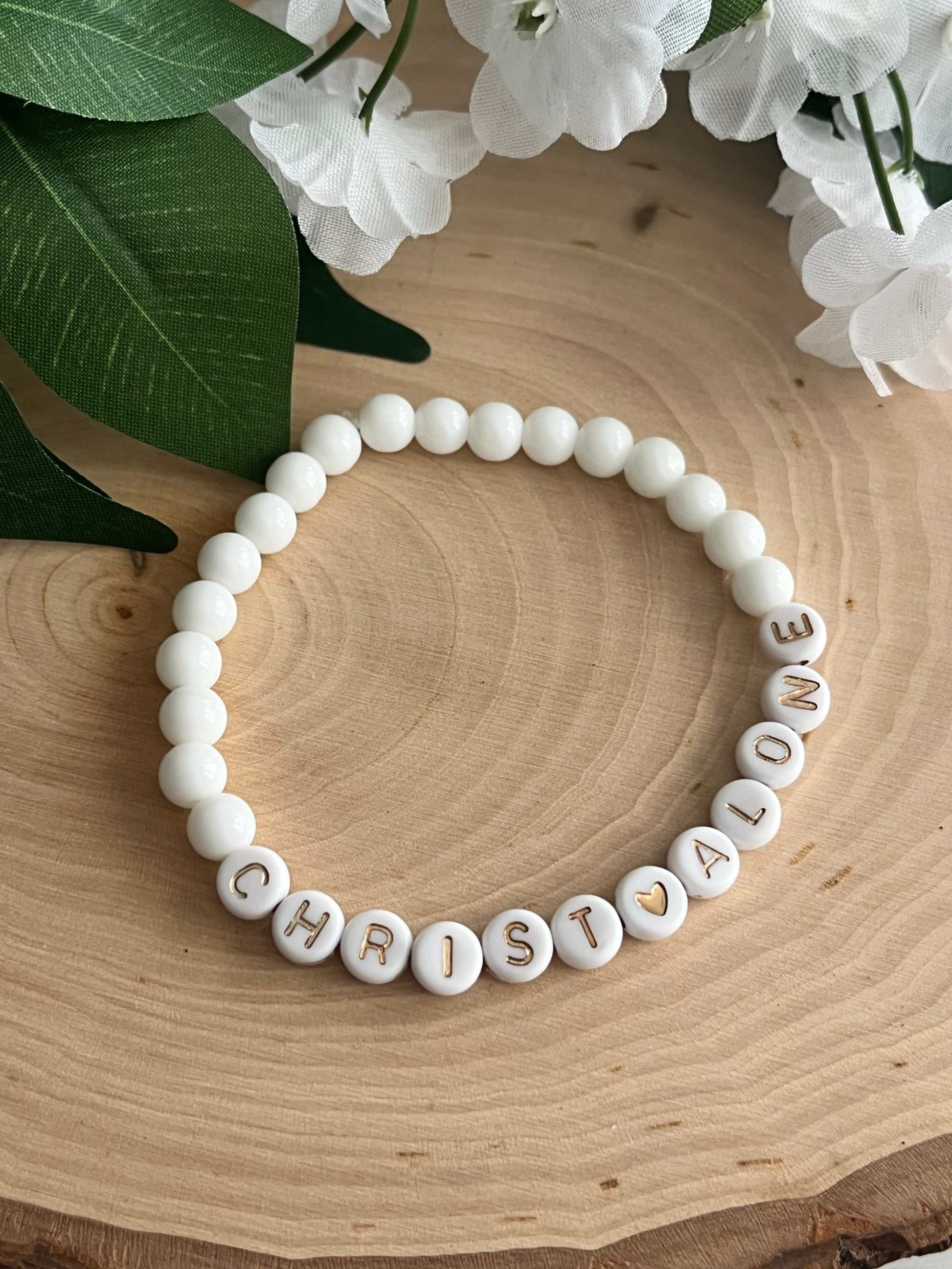 Peach or White Bead Bracelet – Handmade Christian Jewelry

