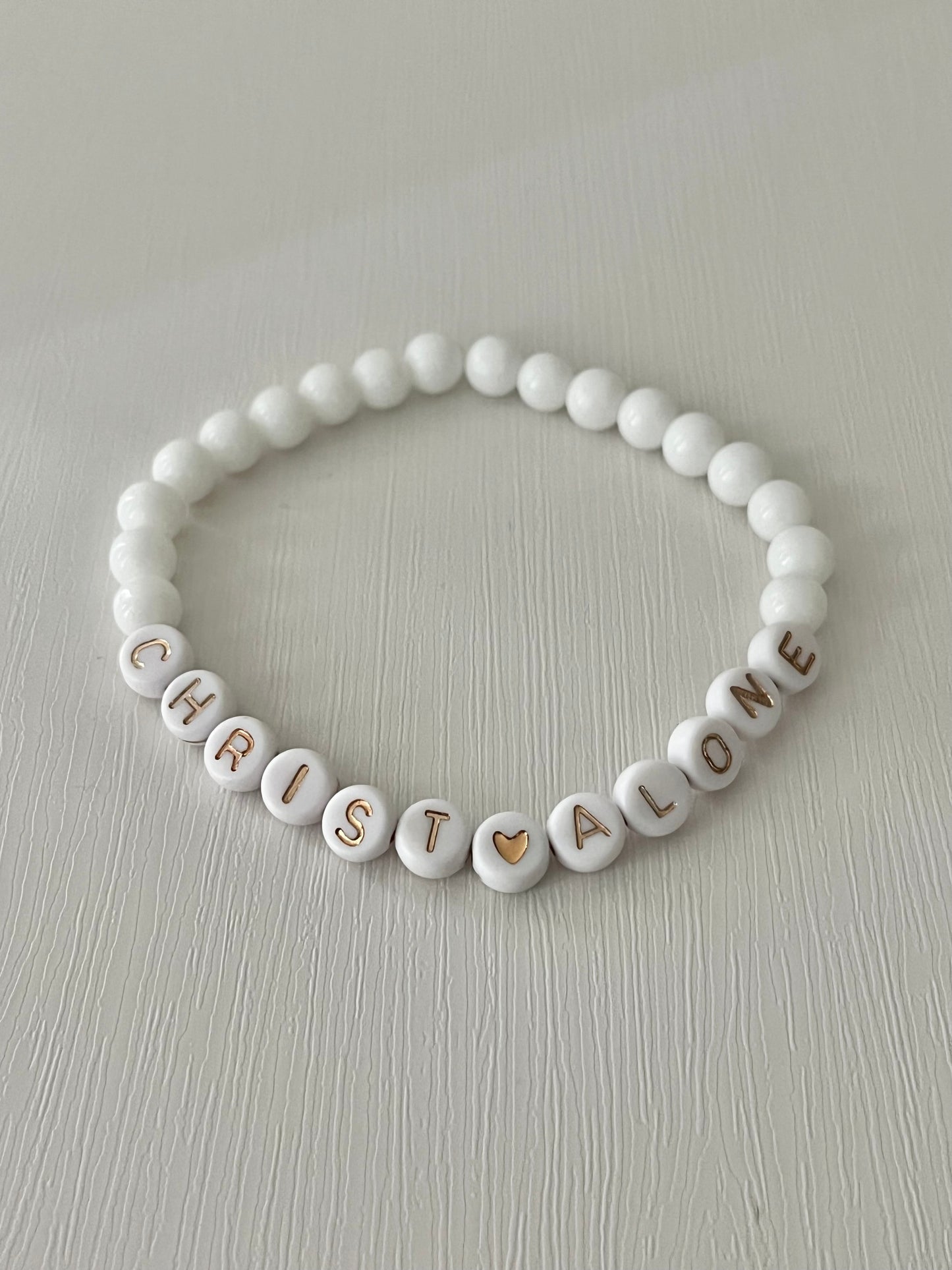 Christ Alone white stone or peach faceted beaded bracelet