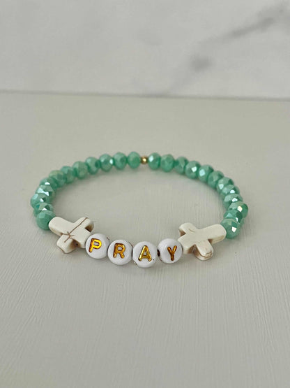 PRAY Mint Faceted Beaded Bracelet showcasing vibrant mint beads, perfect for expressing faith and adding a touch of elegance to your jewelry collection.