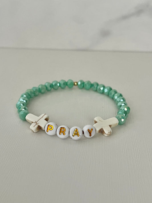 PRAY mint faceted beaded bracelet