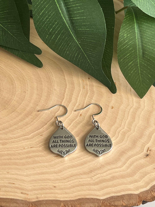 With God All Things Are Possible Silver Earrings from Saved by Christ Design