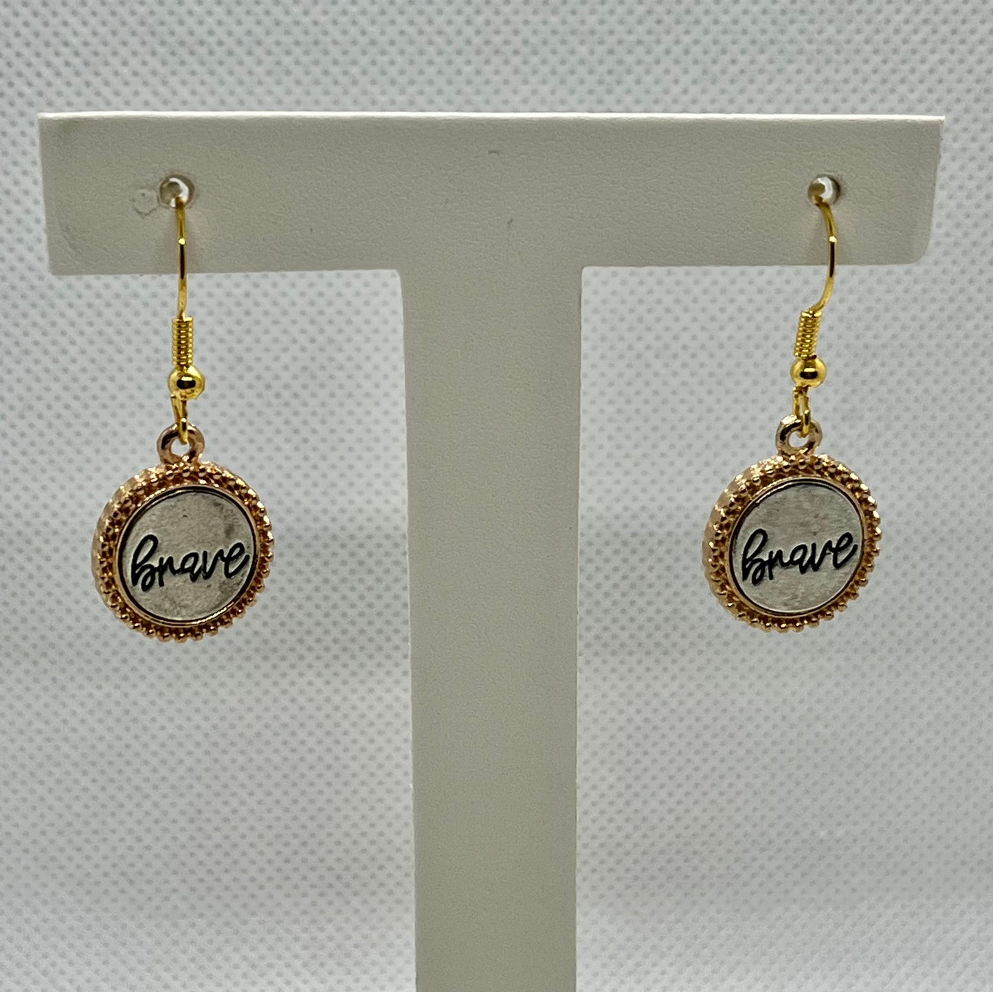 Gold blessed/loved/brave silver engraved earrings