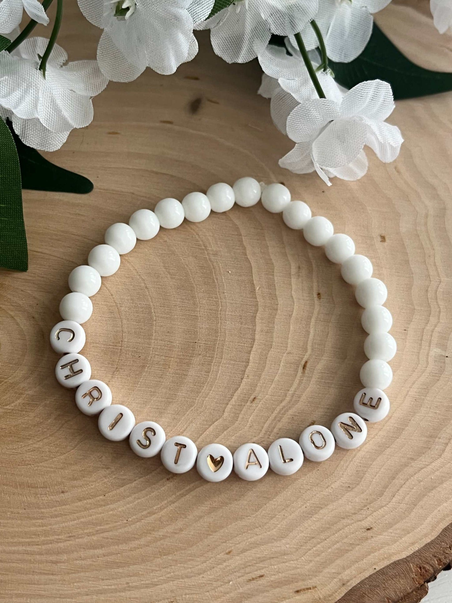 Peach or White Bead Bracelet – Handmade Christian Jewelry

