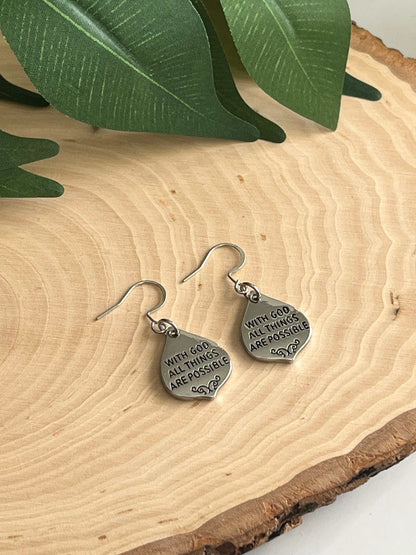 With God All Things Are Possible Silver Earrings from Saved by Christ Design