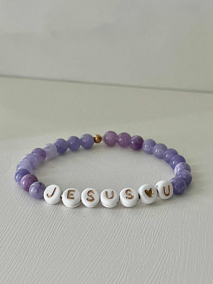 Jesus Loves U bead bracelet – marble bead faith-inspired jewelry.

