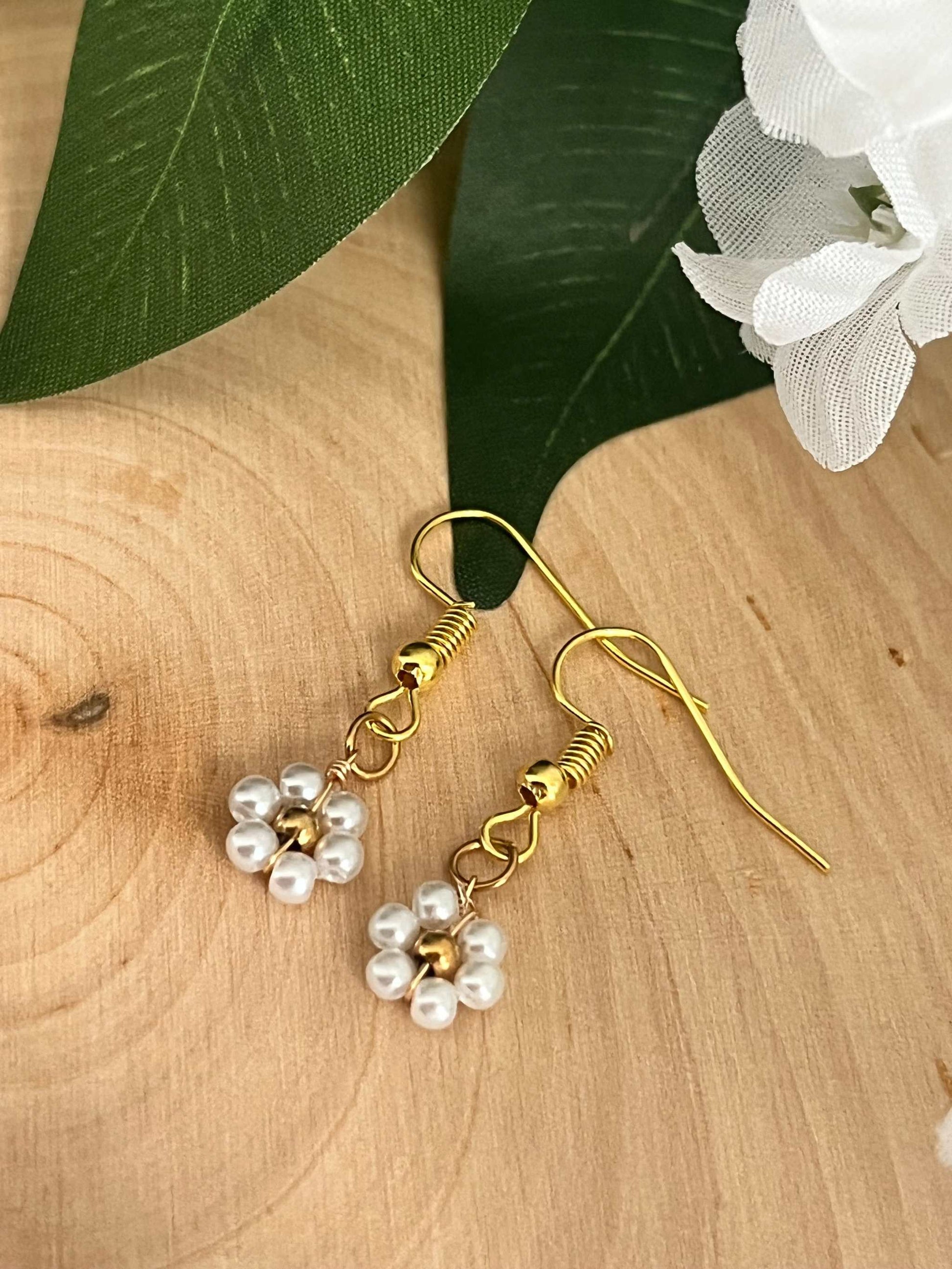 Gold Flower Earrings, faith-inspired floral jewelry with gold finish