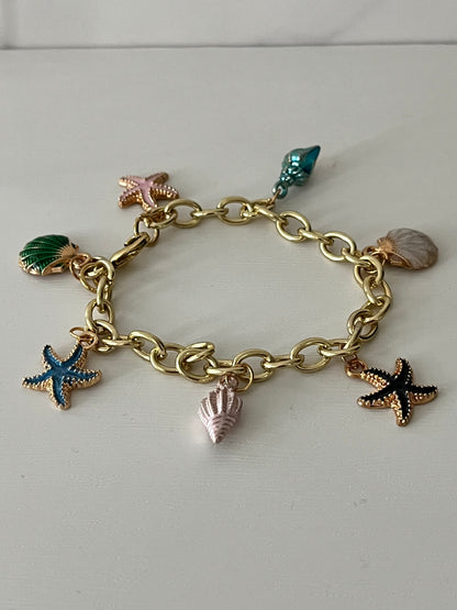 Gold ocean beach charm bracelet